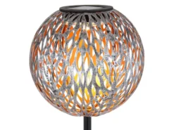 LED Metall Solarkugeln 2er Set Ø 18cm mit Erdspieß, Silber Antik