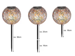 LED Metall Solarkugeln 2er Set Ø 18cm mit Erdspieß, Silber Antik