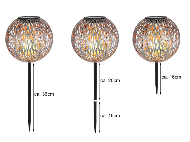 LED Metall Solarkugeln 2er Set Ø 18cm mit Erdspieß, Silber Antik