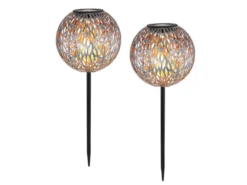 LED Metall Solarkugeln 2er Set Ø 18cm mit Erdspieß, Silber Antik