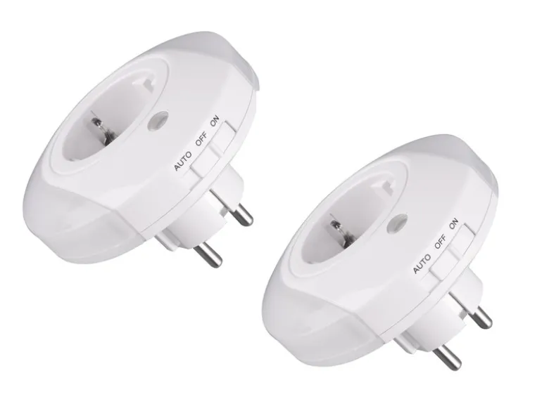 LED Nachtlichter 2er SET Plug-in mit Steckdose & Dämmerungssensor - Ø 9cm