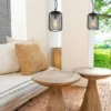 LED Outdoor Hängeleuchte mit Gitterschirm aus schwarzem Edelstahl, Höhe 75,5cm