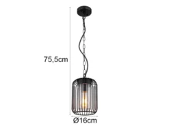 LED Outdoor Hängeleuchte mit Gitterschirm aus schwarzem Edelstahl, Höhe 75,5cm