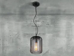 LED Outdoor Hängeleuchte mit Gitterschirm aus schwarzem Edelstahl, Höhe 75,5cm