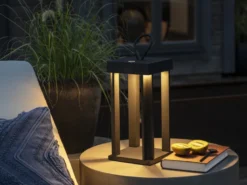 LED Outdoor Laterne CANNES USB aufladbar für Boden & Tisch, Schwarz Höhe 42cm