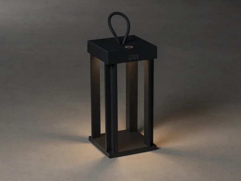 LED Outdoor Laterne CANNES USB aufladbar für Boden & Tisch, Schwarz Höhe 42cm