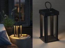 LED Outdoor Laterne CANNES USB aufladbar für Boden & Tisch, Schwarz Höhe 42cm