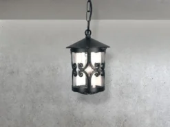 LED Outdoor Pendelleuchte aus Alu im Landhausstil, Schwarz Ø15cm