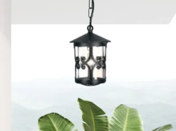 LED Outdoor Pendelleuchte aus Alu im Landhausstil, Schwarz Ø15cm