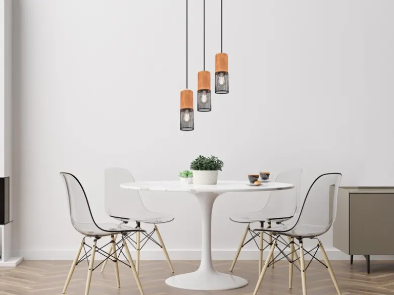 LED Pendellampe Draht Lampenschirme in Schwarz & Holzfassungen, Ø 28cm