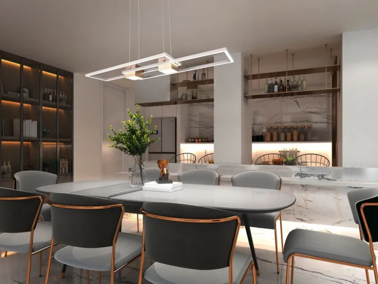 LED Pendelleuchte ALBANY Coffee mit Fernbedienung dimmbar lang, Breite 100cm