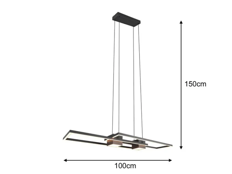LED Pendelleuchte ALBANY Schwarz mit Fernbedienung dimmbar lang, Breite 100cm