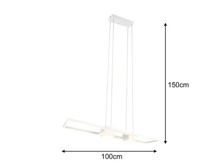 LED Pendelleuchte ALBANY Weiß mit Fernbedienung dimmbar lang, Breite 100cm