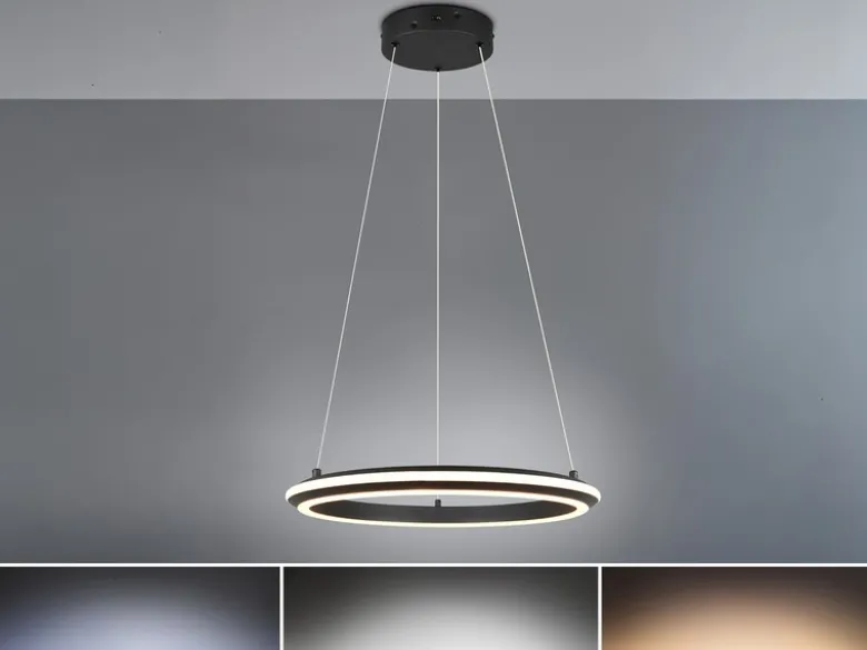 LED Pendelleuchte AMADOR Metall Schwarz, dimmbar & Lichtfarbe einstellbar Ø 45cm
