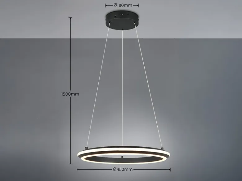 LED Pendelleuchte AMADOR Metall Schwarz, dimmbar & Lichtfarbe einstellbar Ø 45cm