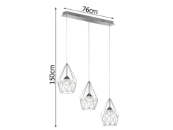 LED Pendelleuchte AMY 3-flammig mit Gitter Lampenschirmen Silber, Breite 76cm