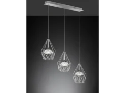 LED Pendelleuchte AMY 3-flammig mit Gitter Lampenschirmen Silber, Breite 76cm