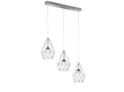 LED Pendelleuchte AMY 3-flammig mit Gitter Lampenschirmen Silber, Breite 76cm
