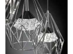LED Pendelleuchte AMY 3-flammig mit Gitter Lampenschirmen Silber, Breite 76cm