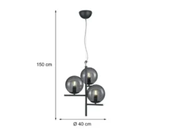 LED Pendelleuchte Anthrazit mit Glaskugeln aus Rauchglas 3-flammig, Ø 40cm