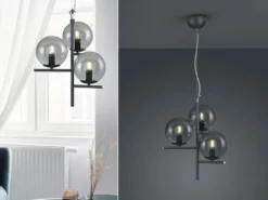 LED Pendelleuchte Anthrazit mit Glaskugeln aus Rauchglas 3-flammig, Ø 40cm