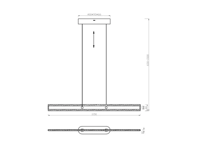 LED Pendelleuchte ARCOLA stufenlos höhenverstellbar Silber, Breite 115cm
