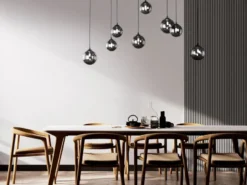 LED Pendelleuchte BALA 8-flammig Schwarz mit Rauchglas Kugeln, Breite 115cm