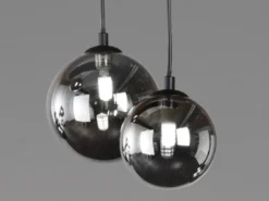 LED Pendelleuchte BALA 8-flammig Schwarz mit Rauchglas Kugeln, Breite 115cm