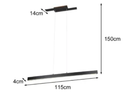 LED Pendelleuchte BELFAST lang 3 Stufen dimmbar Schwarz, Breite 115cm