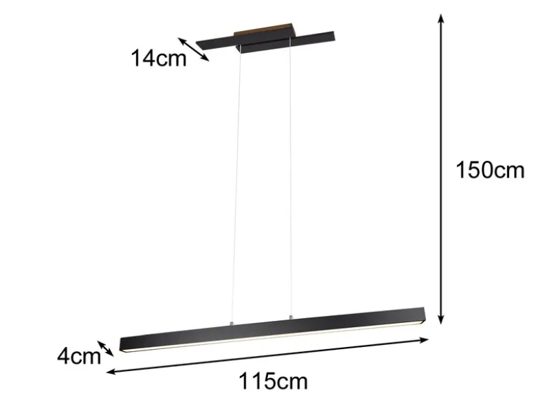 LED Pendelleuchte BELFAST lang 3 Stufen dimmbar Schwarz, Breite 115cm