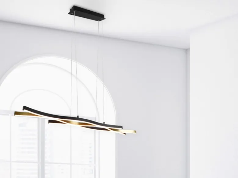 LED Pendelleuchte BLAZE Schwarz Gold dimmbar & 2 Lichtfarben, Breite 107cm