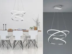 LED Pendelleuchte BOLOGNA Metall Chrom/Weiß 3 Stufen Dimmer, Ø 50cm
