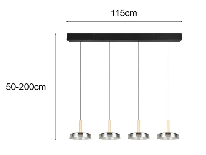 LED Pendelleuchte CELESTE 4-flammig höhenverstellbar Glas Chrom B: 115cm