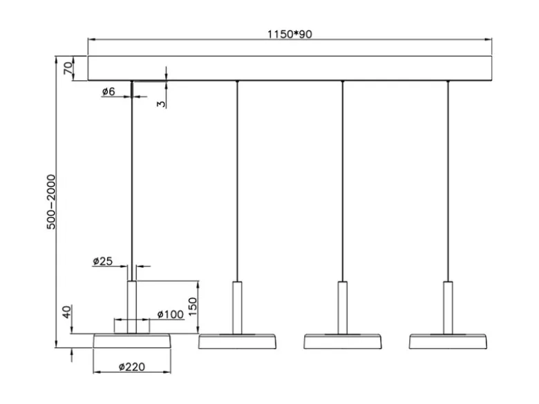 LED Pendelleuchte CELESTE 4-flammig höhenverstellbar Glas Chrom B: 115cm