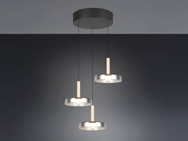 LED Pendelleuchte CELESTE höhenverstellbar 3-flammig Glas Chrom, Ø 35cm