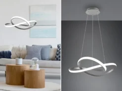 LED Pendelleuchte COURSE Silber mit Stufen Dimmer, 4000K Neutralweiß, Ø 60cm