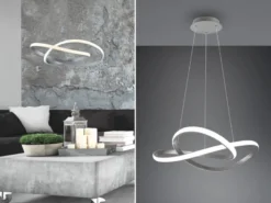 LED Pendelleuchte COURSE Silber Stufen Dimmer 3000 Kelvin Warmweiß, Ø 60cm