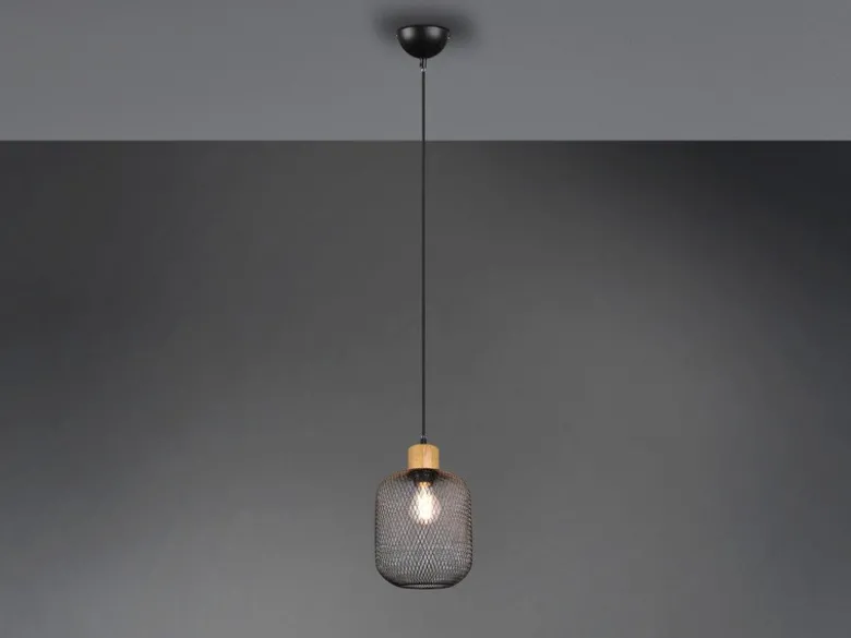 LED Pendelleuchte dimmbar 1-flammig Metall Gitterschirm Schwarz, Ø 18cm
