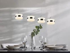 LED Pendelleuchte DIOS höhenverstellbar 4-flammig, Silber, Breite 85cm