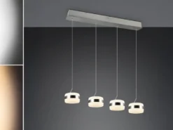 LED Pendelleuchte DIOS höhenverstellbar 4-flammig, Silber, Breite 85cm