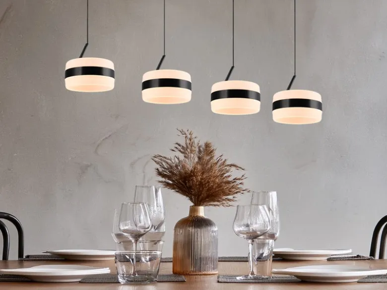 LED Pendelleuchte DIOS höhenverstellbar 4-flammig, Schwarz, Breite 85cm