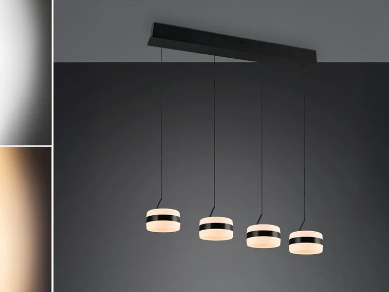 LED Pendelleuchte DIOS höhenverstellbar 4-flammig, Schwarz, Breite 85cm