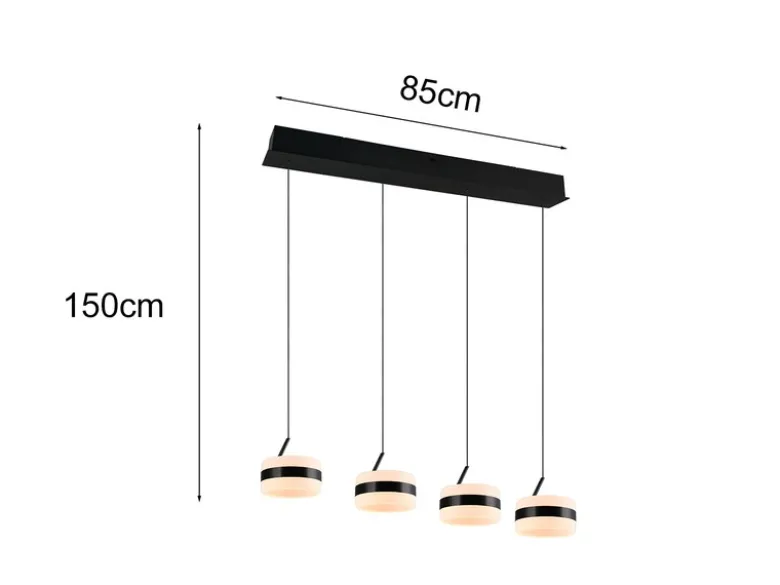 LED Pendelleuchte DIOS höhenverstellbar 4-flammig, Schwarz, Breite 85cm