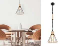 LED Pendelleuchte Drahtlampe Metall Schwarz mit Hanfseil, Ø 35cm