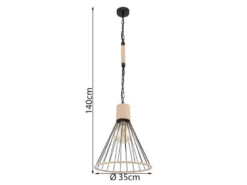 LED Pendelleuchte Drahtlampe Metall Schwarz mit Hanfseil, Ø 35cm