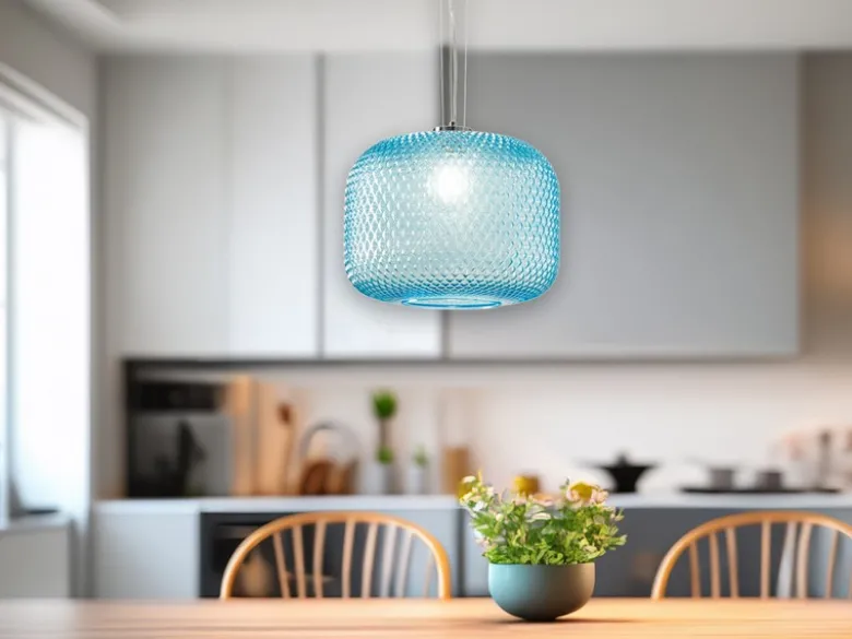 LED Pendelleuchte einflammig Kristall Glasschirm in Blau, Ø 40cm