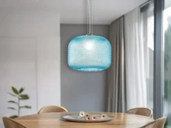 LED Pendelleuchte einflammig Kristall Glasschirm in Blau, Ø 40cm