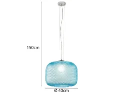 LED Pendelleuchte einflammig Kristall Glasschirm in Blau, Ø 40cm