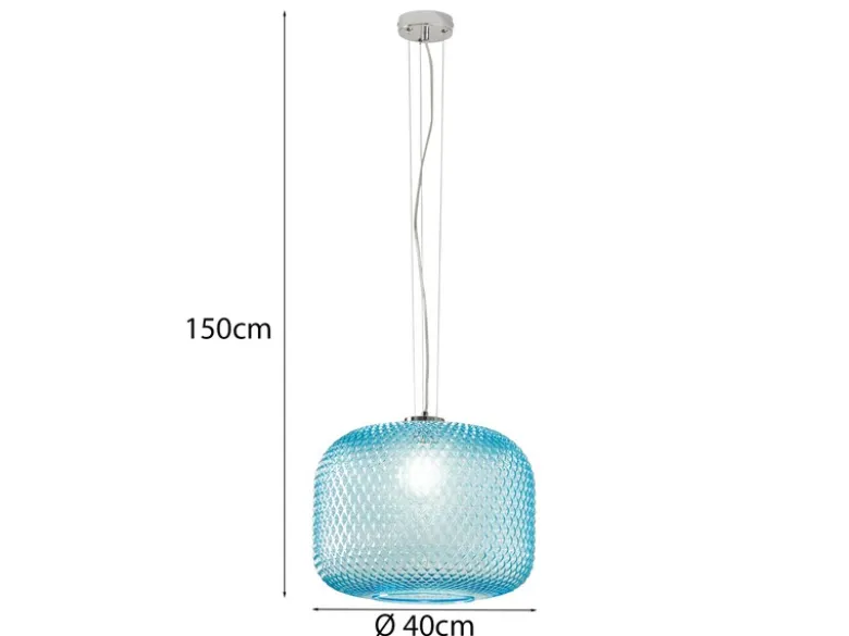 LED Pendelleuchte einflammig Kristall Glasschirm in Blau, Ø 40cm