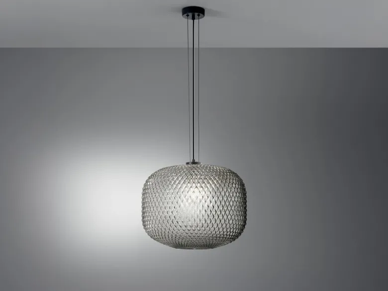 LED Pendelleuchte einflammig Kristall Glasschirm Rauchglas, Ø 40cm